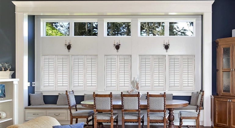 Miami great room with Studio plantation shutters.